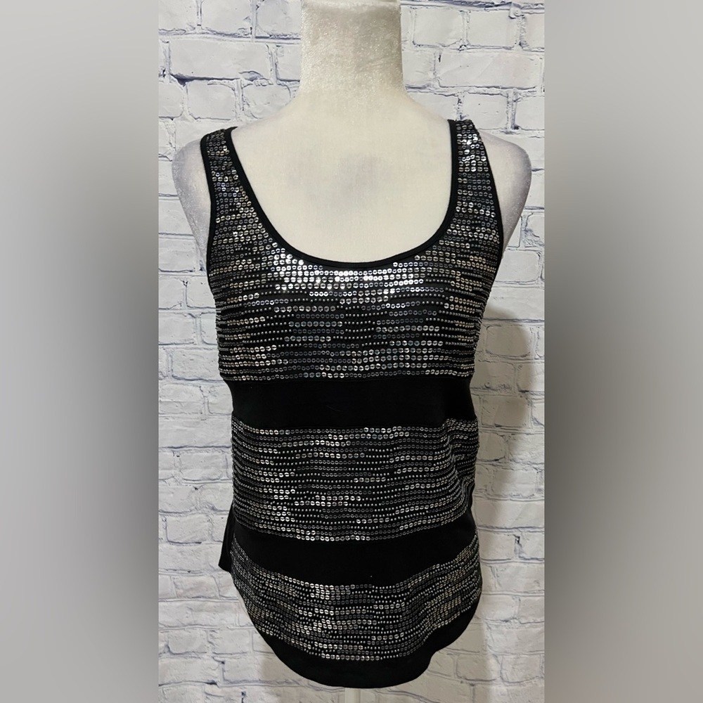 Express Black Sequin Sleeveless Scoopneck Tank Top Size Small